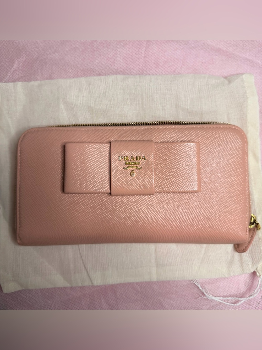Prada Saffiano Bow Wallet — Cipria Pink*